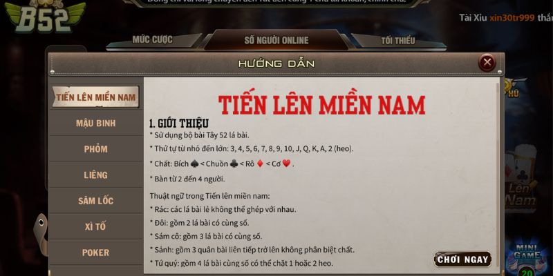 Luật chơi tiến lên miền nam